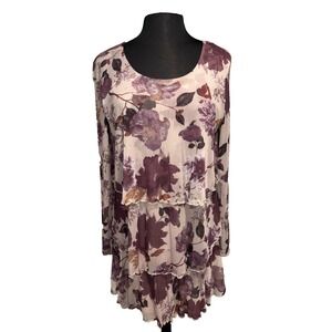 NWT Floral Tiered Tunic Dress Size 6 Plum Blush Romantic Cottagecore Boho Fairy
